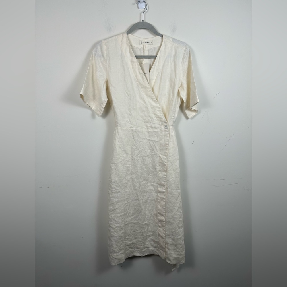 Everlane Cream Wrap Midi Dress with V-Neck and Cuffed Sleeves - Picture 2 of 9